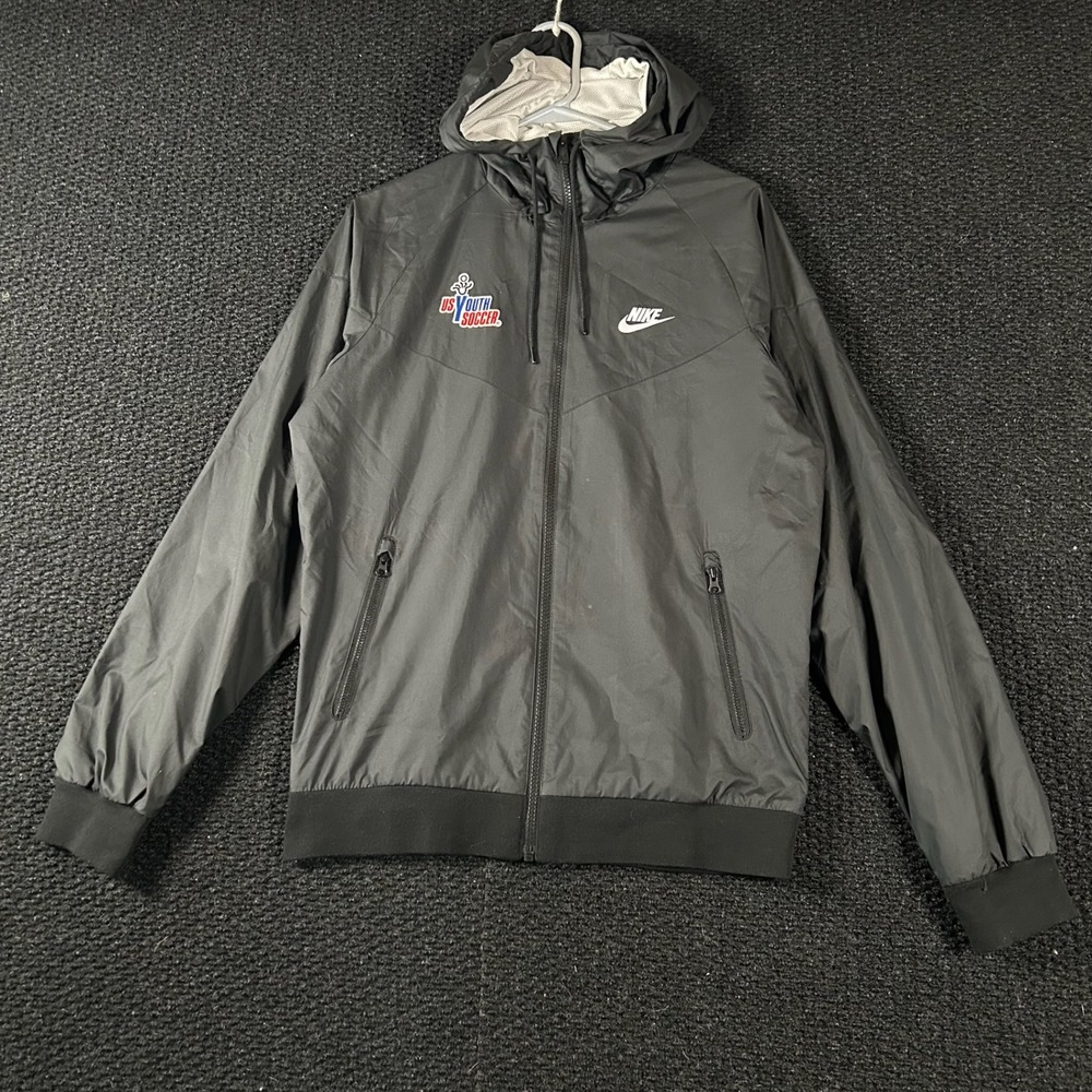 Vintage Y2K Nike US Youth Soccer Windbreaker Hooded Jacket‎ Black Youth Small